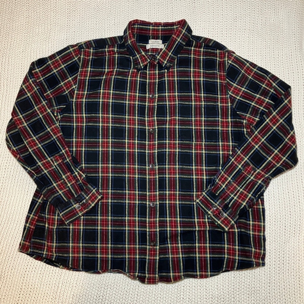 L.L. Bean Womens L/XL Relaxed Fit Plaid Button Flannel Cabincore Outdoor Granola